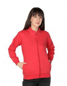 Women Cotton Blend Zipper Sweatshirt Red Mixture